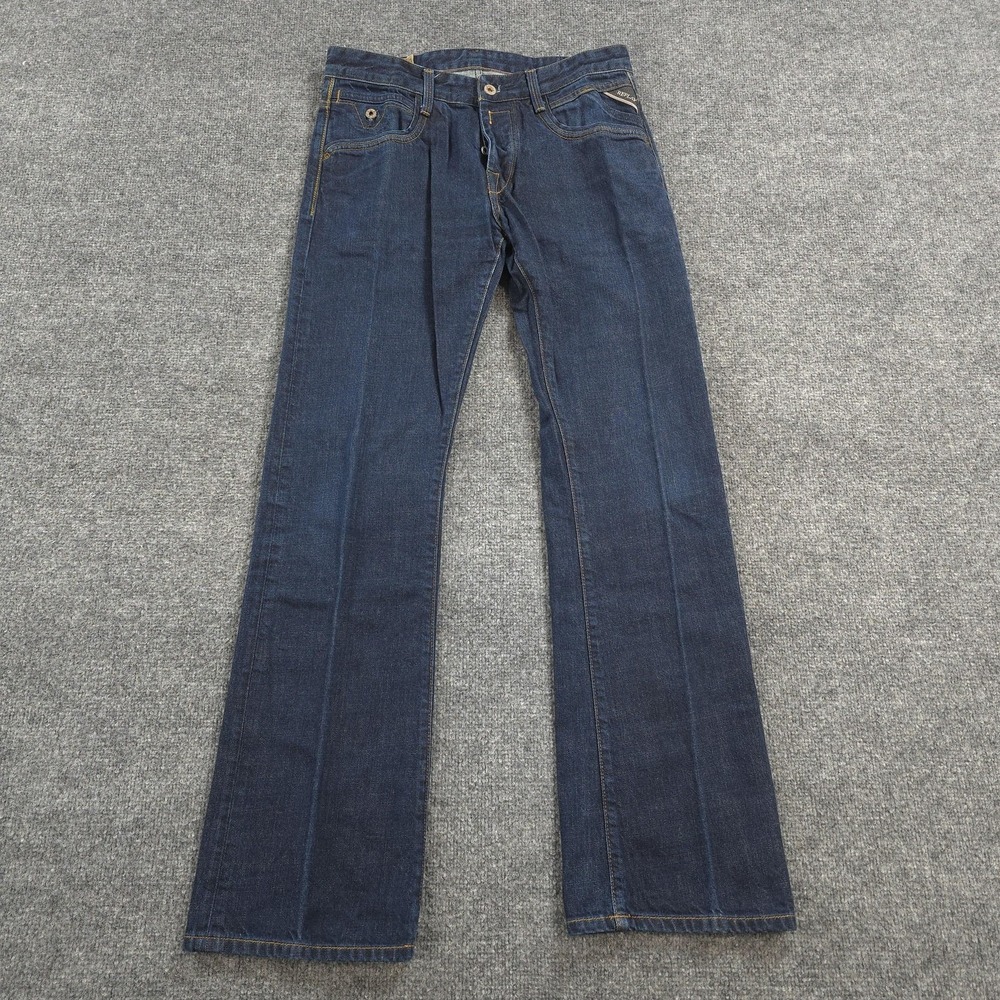 Replay Jeans Mens 31x33 Dark Blue Denim Regular Fit Bootcut Button Fly Casual